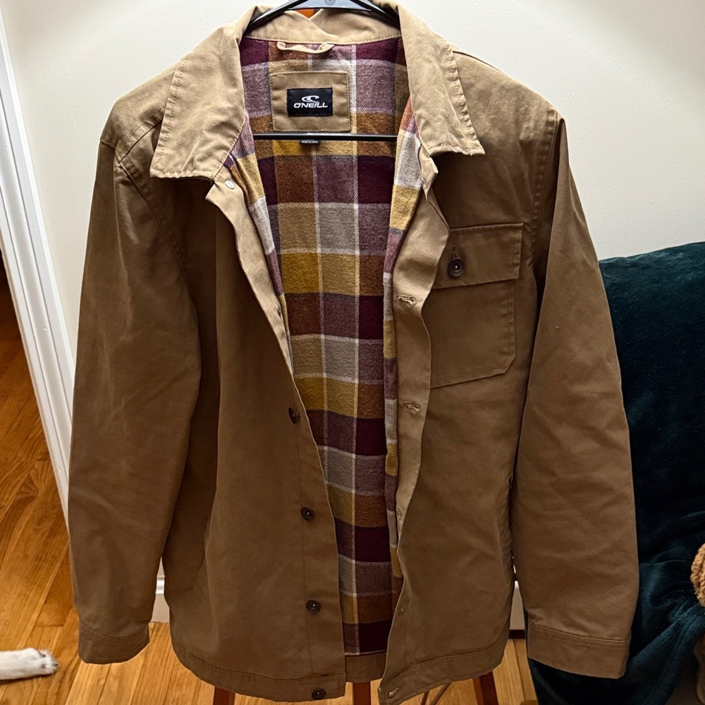 O'Neill Men's Tan Shirt Jacket with Plaid Lining